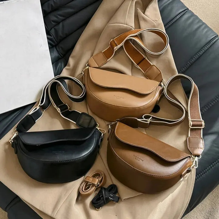 Bolso Vintage Tipo Saddle para Mujer – Bandolera Pequeña de Cuero PU con Correa Ancha y Solapa Elegante